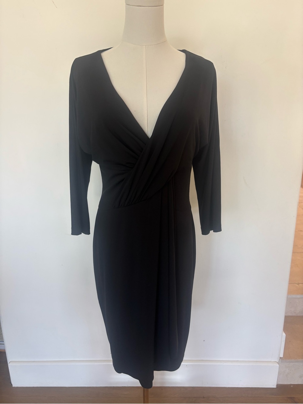 Trina Turk Black Draped V-Neck Long Sleeve Dress